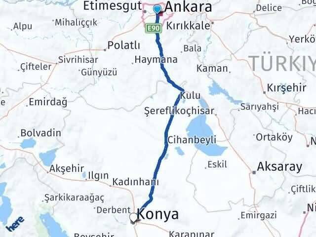 Ankara Yenimahalle Beştepe Karatay Konya Arası Kaç Km - Yol Haritası