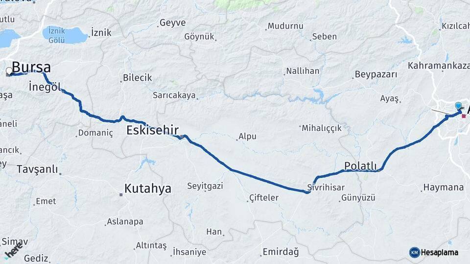 Yenimahalle Bursa Arası Kaç Km - Yol Tarifi