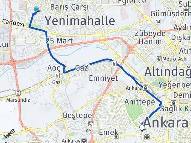 Demetevler Hacı Bayram Veli Üniversitesi Arası Kaç Km - Yol Tarifi