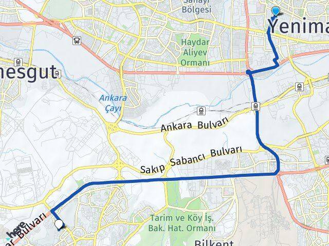 Ankara Yenimahalle Demetevler Koru Çankaya Arası Kaç Km - Yol Haritası