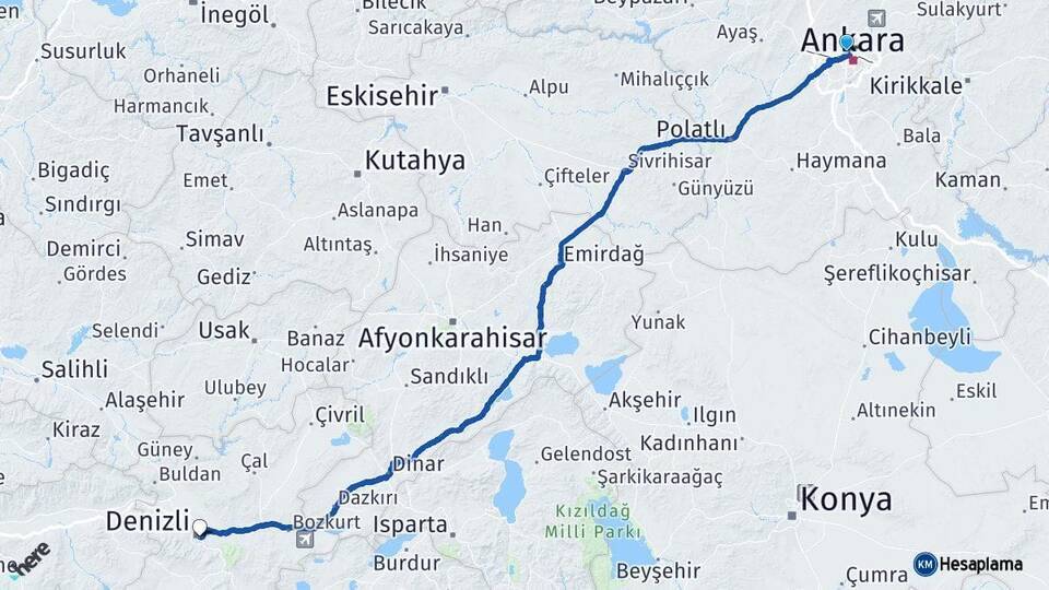 Yenimahalle Denizli Arası Kaç Km - Yol Tarifi