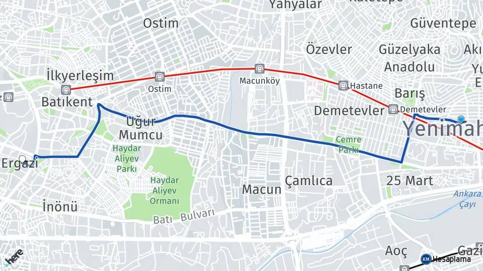 Ankara Yenimahalle Ergazi Yenimahalle Arası Kaç Km - Yol Haritası