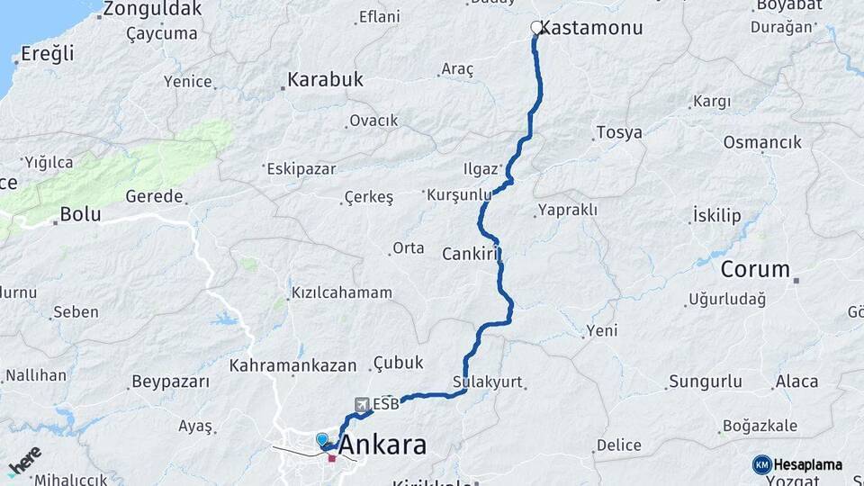 Yenimahalle Kastamonu Arası Kaç Km - Yol Tarifi