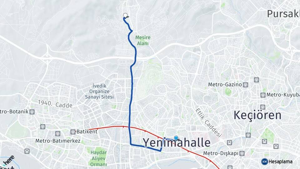 Ankara Yenimahalle Yakacık Yenimahalle Arası Kaç Km - Yol Haritası