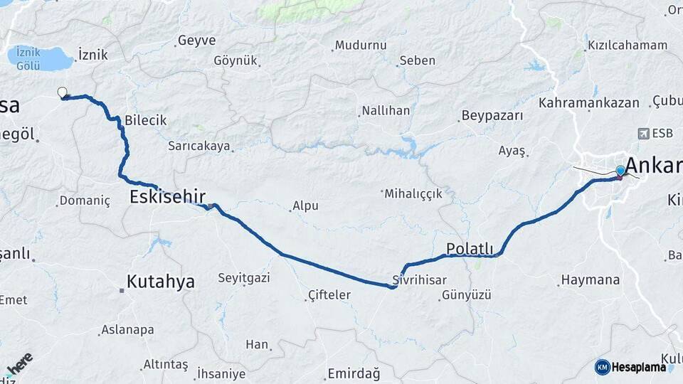 Ankara Yenişehir Bursa Arası Kaç Km - Yol Haritası