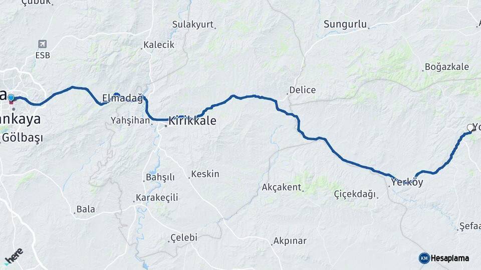 Ankara Yozgat Arası Kaç Km - Yol Haritası