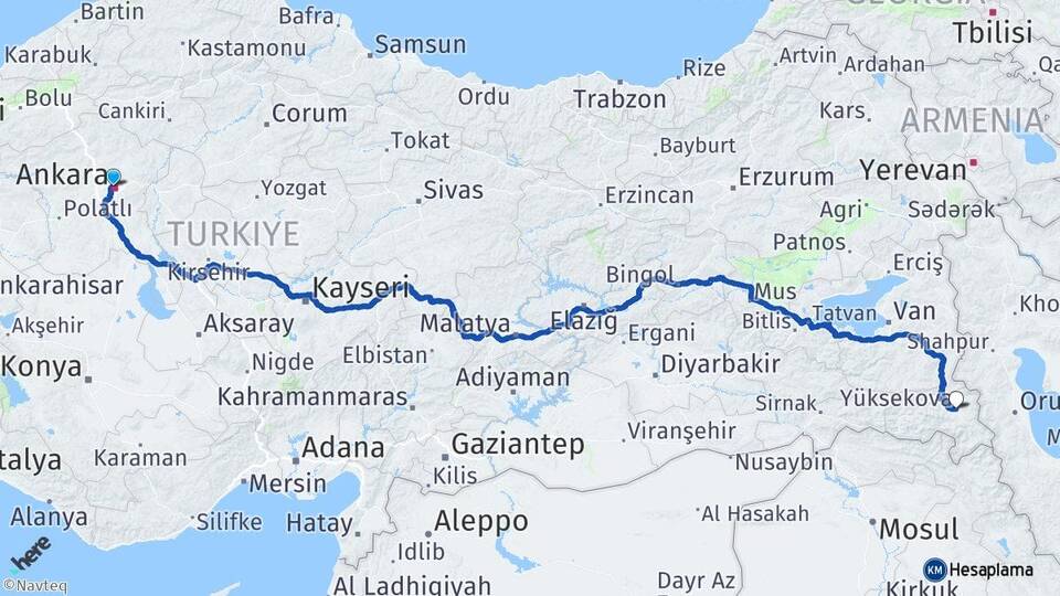 Ankara Yüksekova Hakkari Arası Kaç Km - Yol Haritası