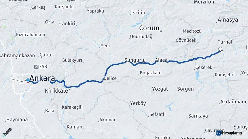 Ankara Zile Tokat Arası Kaç Km - Yol Haritası