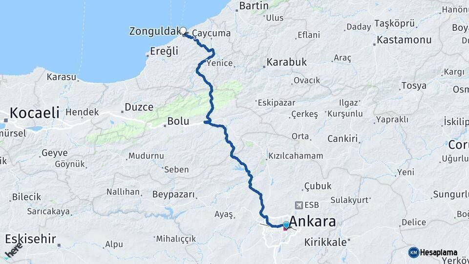 Ankara Zonguldak Arası Kaç Km - Yol Haritası