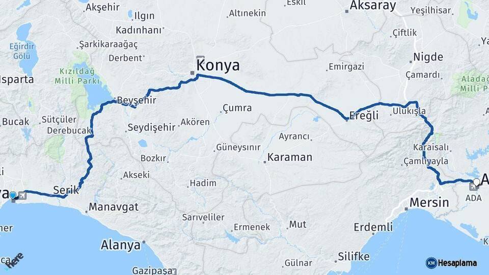 Antalya Adana Arası Kaç Km - Yol Haritası