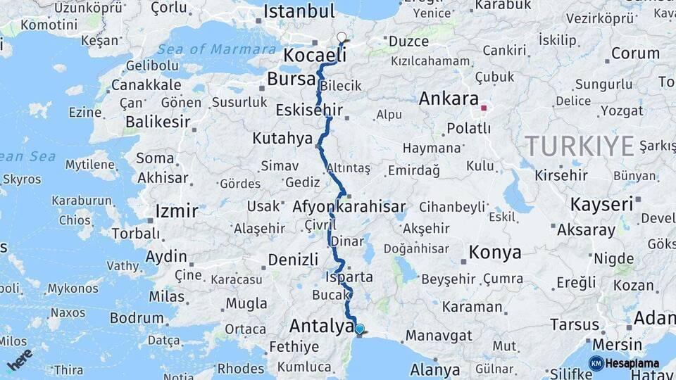 Antalya Adapazarı Sakarya Arası Kaç Km - Yol Haritası