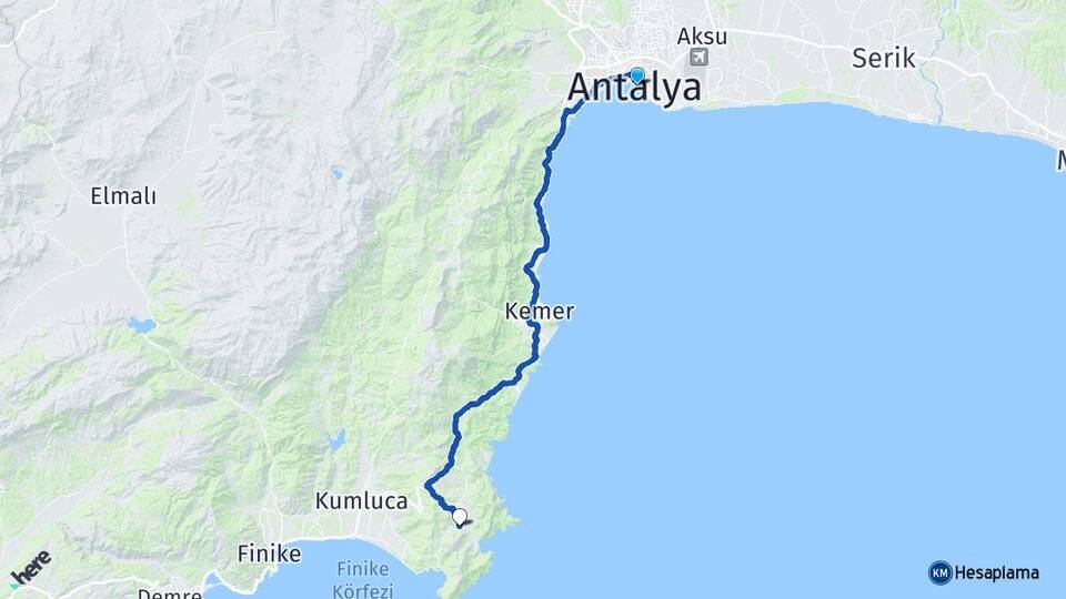 Antalya Adrasan Kumluca Arası Kaç Km - Yol Haritası