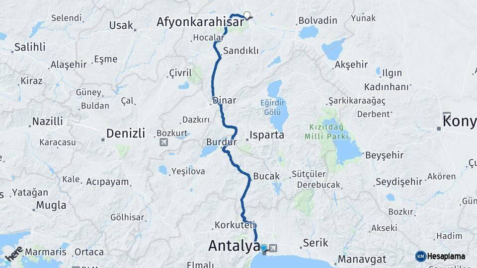 Antalya Afyonkarahisar Arası Kaç Km - Yol Haritası