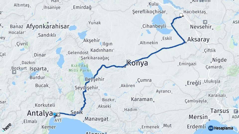 Antalya Ağaçören Aksaray Arası Kaç Km - Yol Haritası