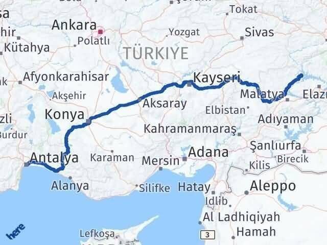 Antalya Ağın Elazığ Arası Kaç Km - Yol Haritası