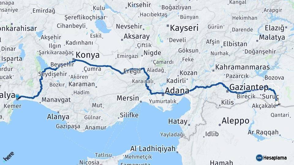 Antalya Akçakale Arası Kaç Km - Yol Tarifi