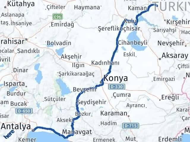 Antalya Akpınar Kırşehir Arası Kaç Km - Yol Haritası
