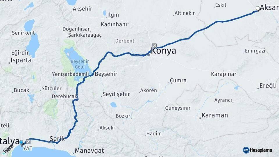 Antalya Aksaray Arası Kaç Km - Yol Haritası