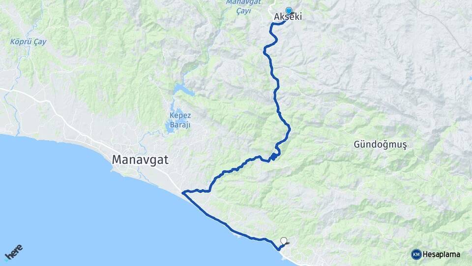 Antalya Akseki Avsallar Alanya Arası Kaç Km - Yol Haritası