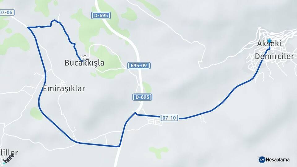 Antalya Akseki Bucakkışla Akseki Arası Kaç Km - Yol Haritası