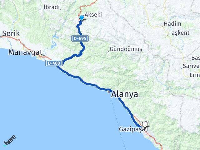 Sarıhacılar Gazipaşa Alanya Havalimanı Arası Kaç Km - Yol Tarifi