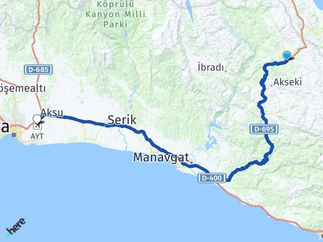 Yarpuz Antalya Havalimanı Arası Kaç Km - Yol Tarifi