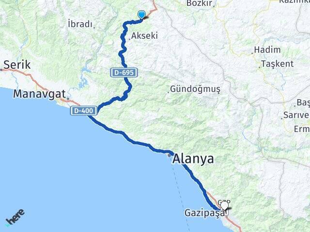 Yarpuz Gazipaşa Alanya Havalimanı Arası Kaç Km - Yol Tarifi