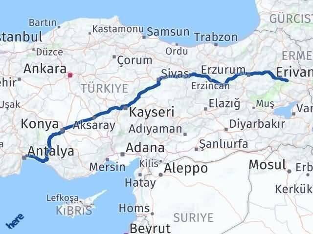 Antalya Aksu Ağrı Arası Kaç Km - Yol Haritası