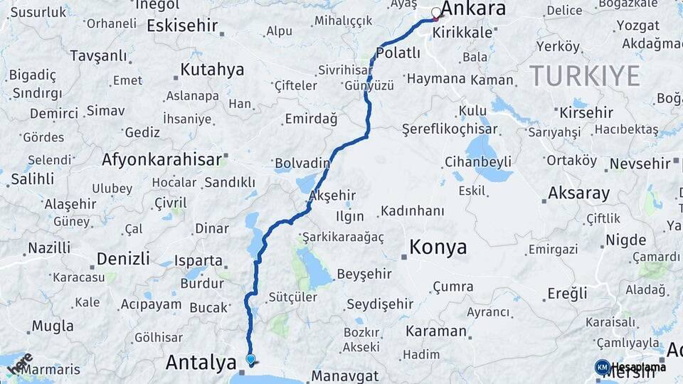 Antalya Aksu Ankara Arası Kaç Km - Yol Haritası