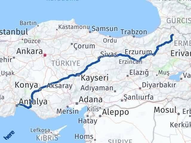 Antalya Aksu Ardahan Arası Kaç Km - Yol Haritası