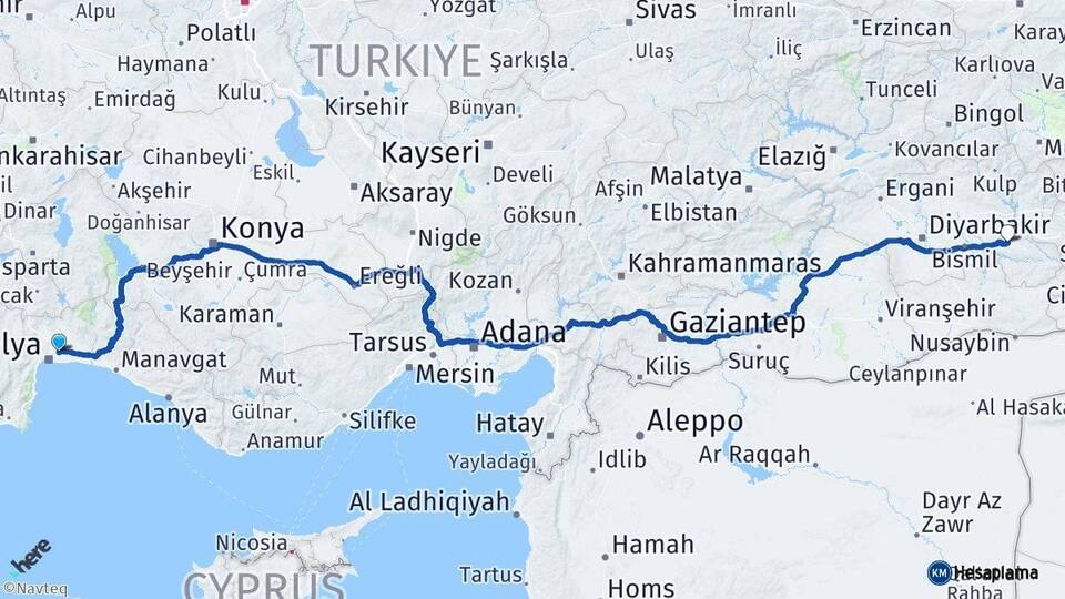 Antalya Aksu Batman Arası Kaç Km - Yol Haritası