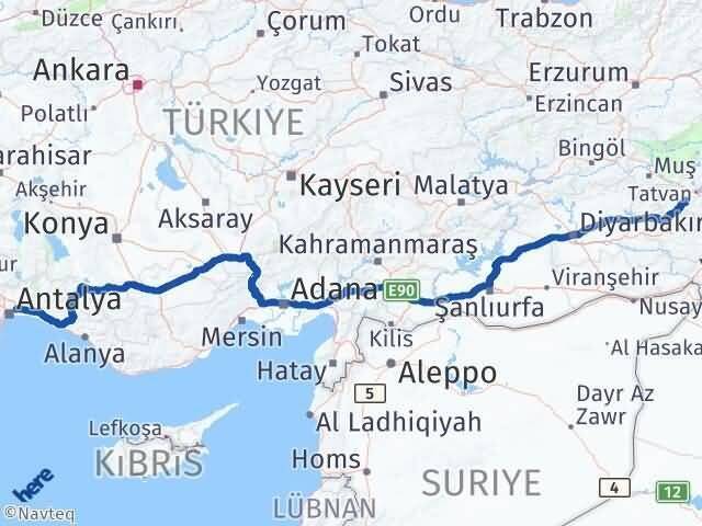 Antalya Aksu Bitlis Arası Kaç Km - Yol Haritası