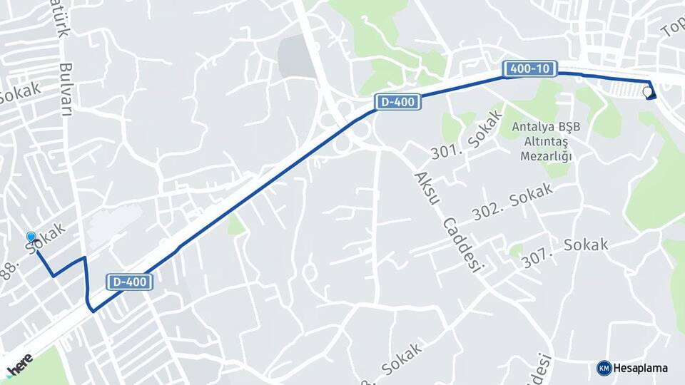 Antalya Aksu Çalkaya Aksu Arası Kaç Km - Yol Haritası