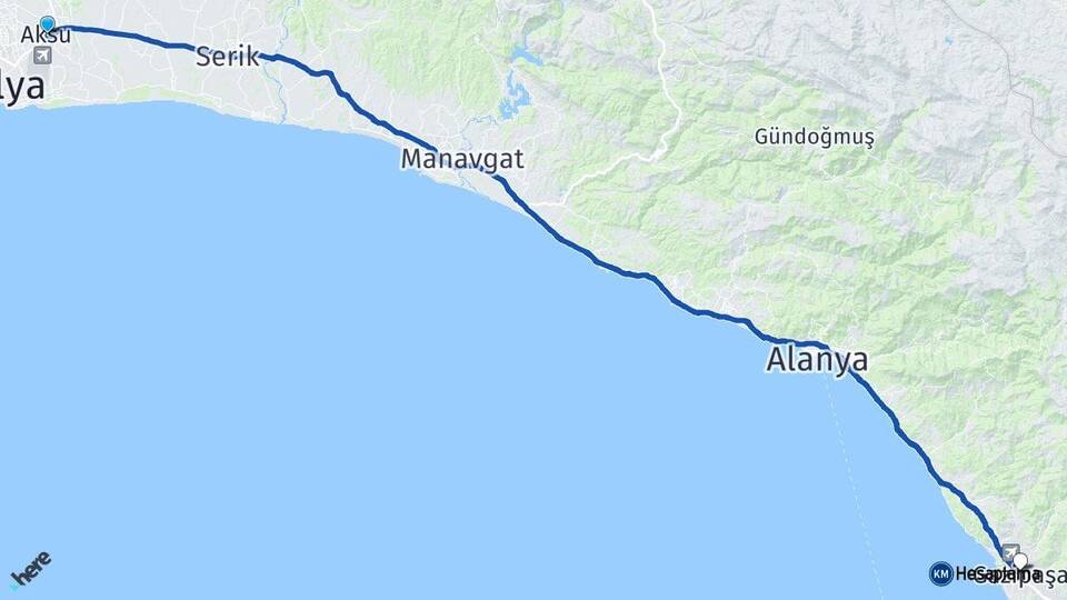 Antalya Aksu Gazipaşa Arası Kaç Km - Yol Haritası