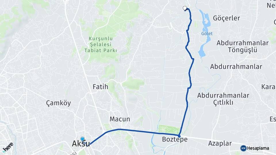 Antalya Aksu Gökdere Aksu Arası Kaç Km - Yol Haritası