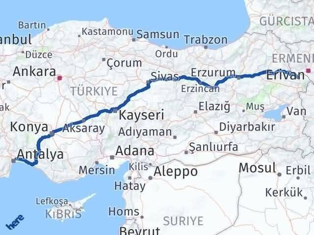 Antalya Aksu Iğdır Arası Kaç Km - Yol Haritası