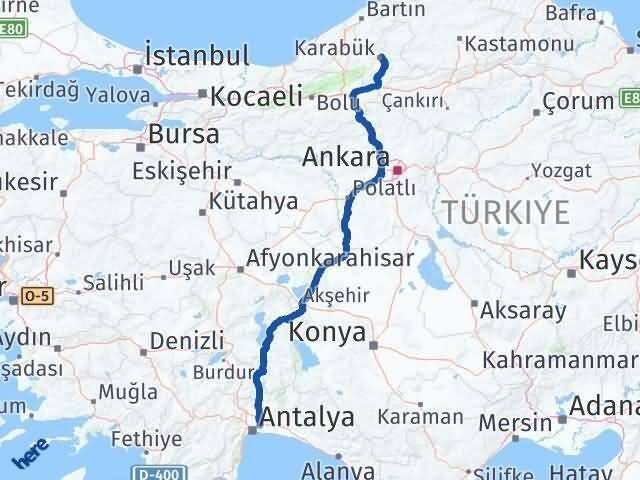 Antalya Aksu Karabük Arası Kaç Km - Yol Haritası