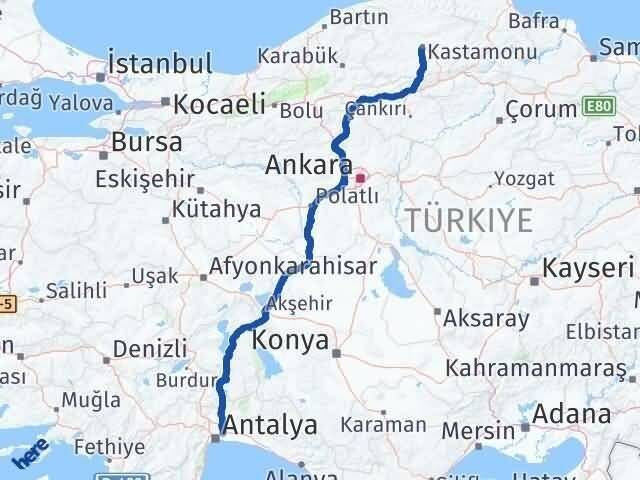 Antalya Aksu Kastamonu Arası Kaç Km - Yol Haritası