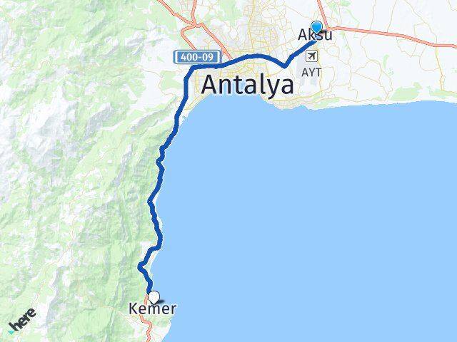 Antalya Aksu Kemer Arası Kaç Km - Yol Haritası