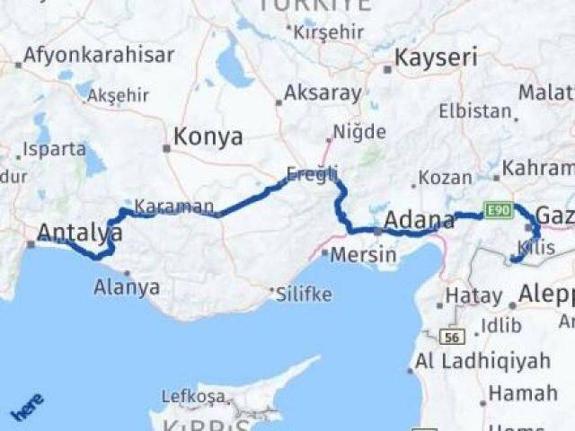 Antalya Aksu Kilis Arası Kaç Km - Yol Haritası