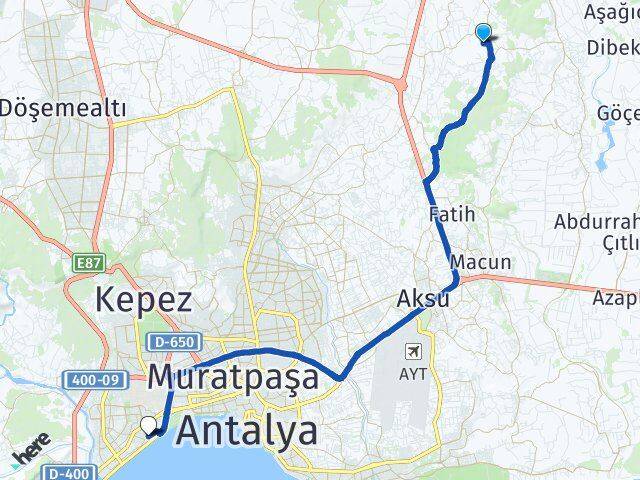 Antalya Aksu Kurşunlu Konyaaltı Arası Kaç Km - Yol Haritası