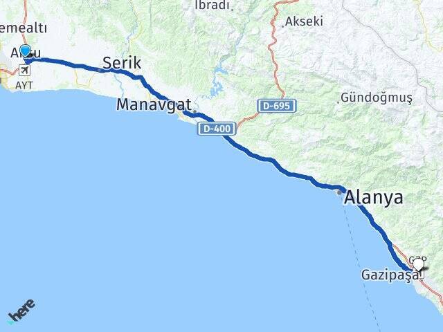 Pınarlı Gazipaşa Alanya Havalimanı Arası Kaç Km - Yol Tarifi