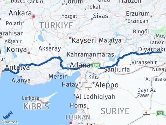 Antalya Aksu Siirt Arası Kaç Km - Yol Haritası