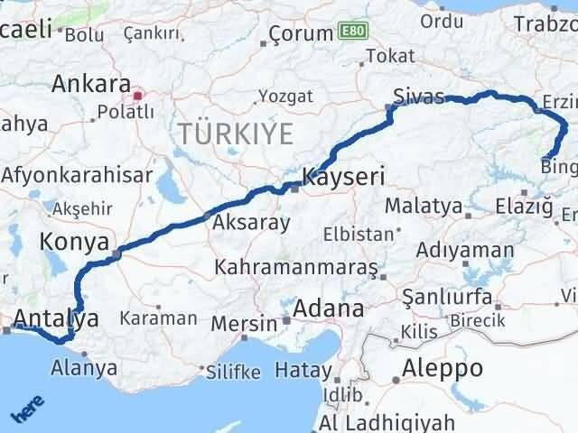 Antalya Aksu Tunceli Arası Kaç Km - Yol Haritası