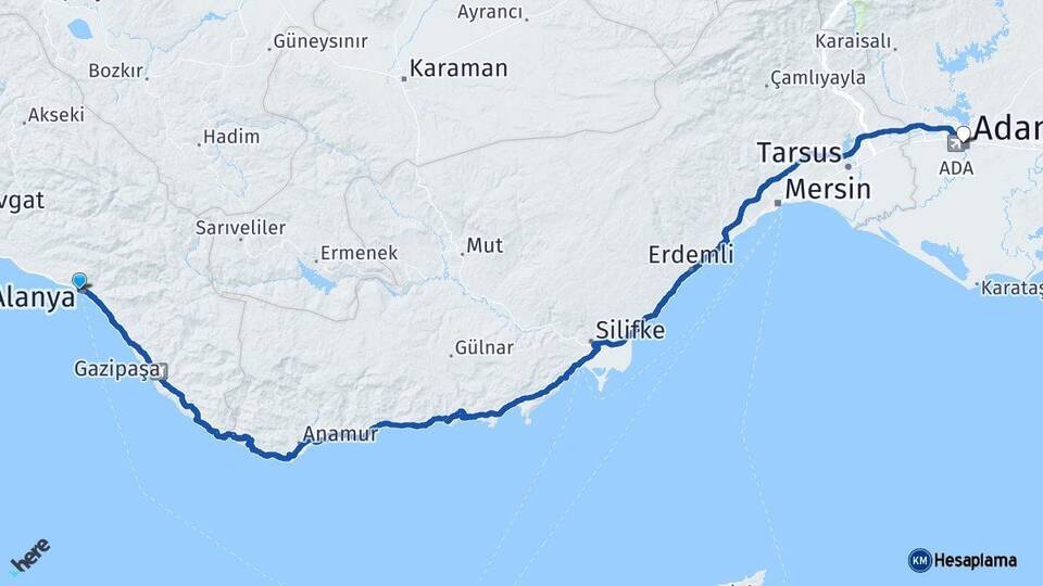 Antalya Alanya Adana Arası Kaç Km - Yol Haritası