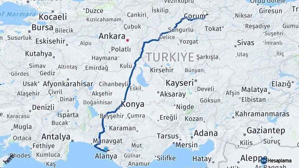 Alanya Amasya Arası Kaç Km - Yol Tarifi