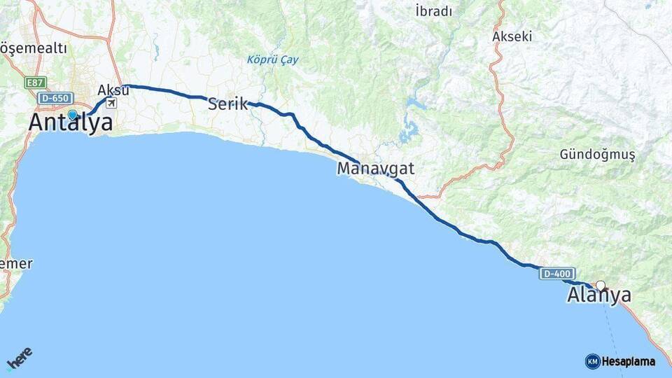 Antalya Alanya Arası Kaç Km - Yol Haritası