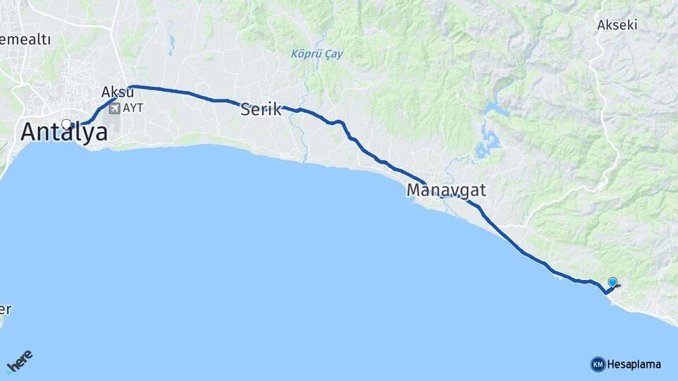 Antalya Alanya Avsallar Arası Kaç Km - Yol Haritası