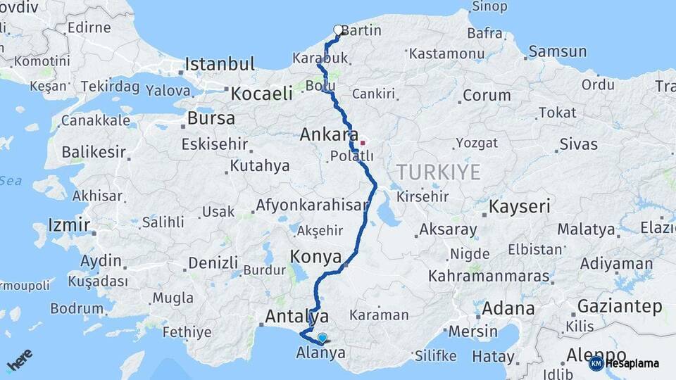 Alanya Bartın Arası Kaç Km - Yol Tarifi
