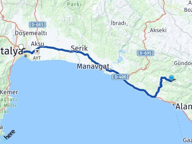 Bayırkozağacı Antalya Otogarı Arası Kaç Km - Yol Tarifi